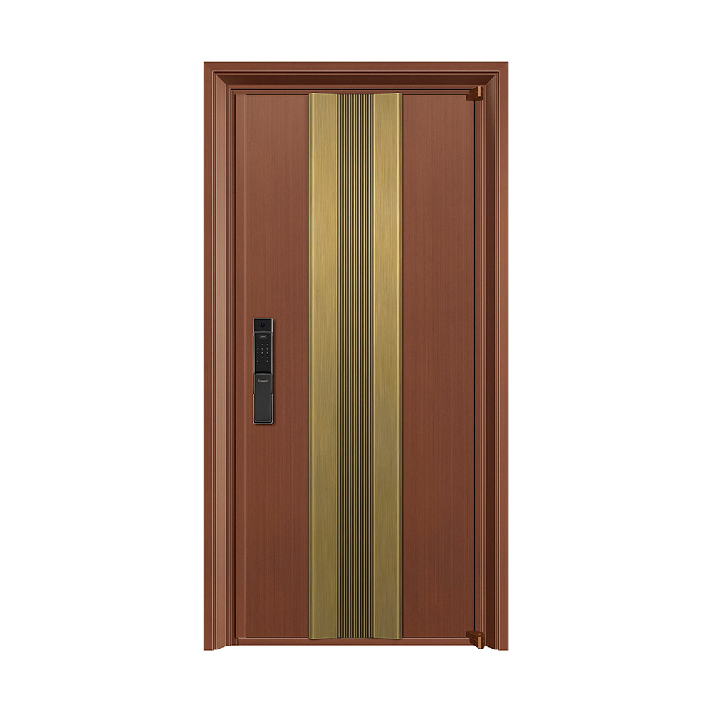 Surface Brass-finished Stainless Steel Single Leaf Door with 3D Copper Decoration Board