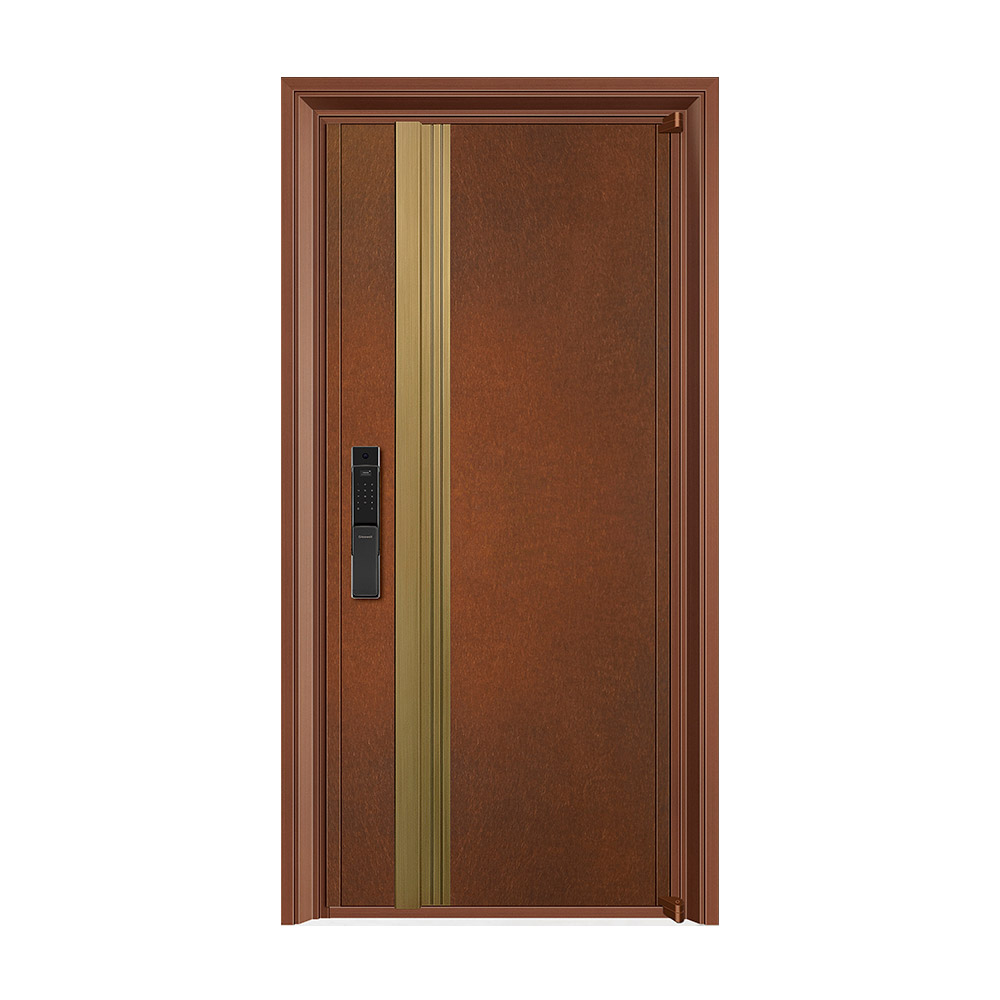 Surface Brass-finished Stainless Steel Single Leaf Door with Copper Decoration Board