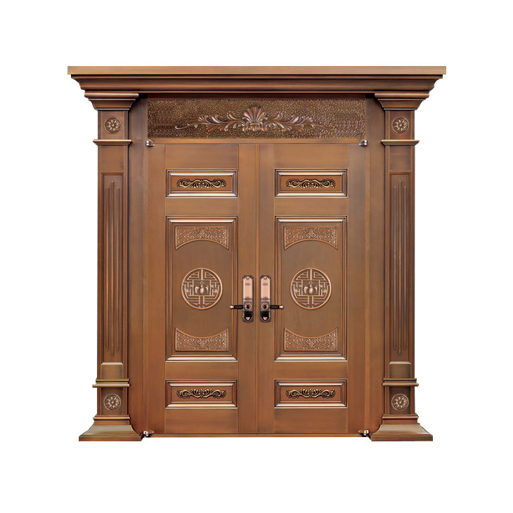 European Decorative Double Leaf Brass Door with Door Head and Roman Column