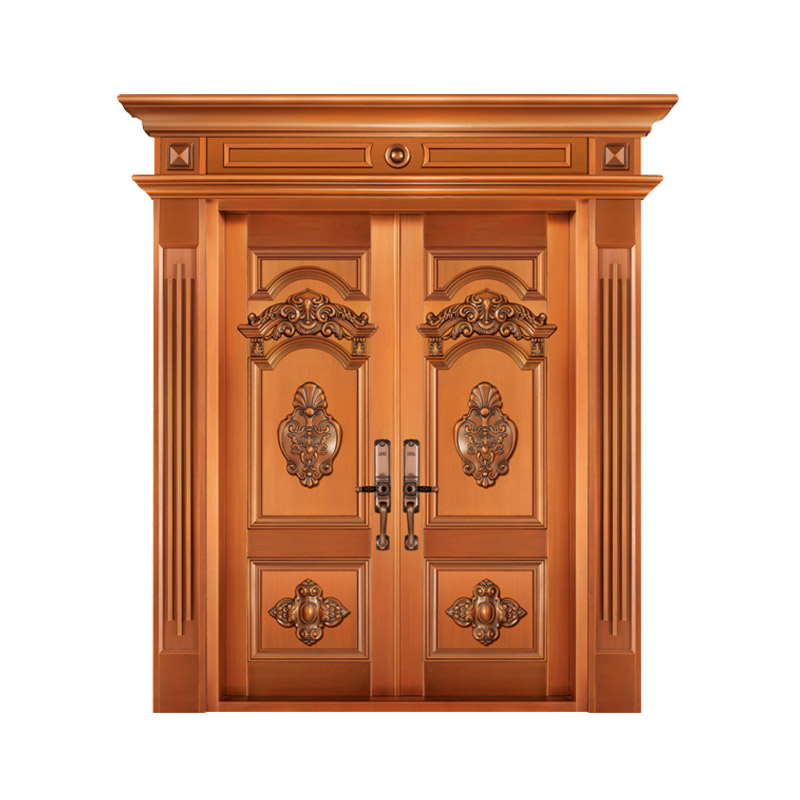 European Style Antique Decorative Double Leaf Copper Entry Door with Door Head and Roman Column