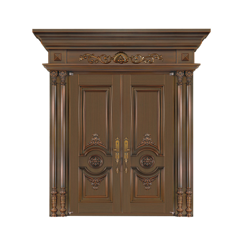 European Style Antique Decorative Copper Double Leaf Door with Door Head and Roman Column