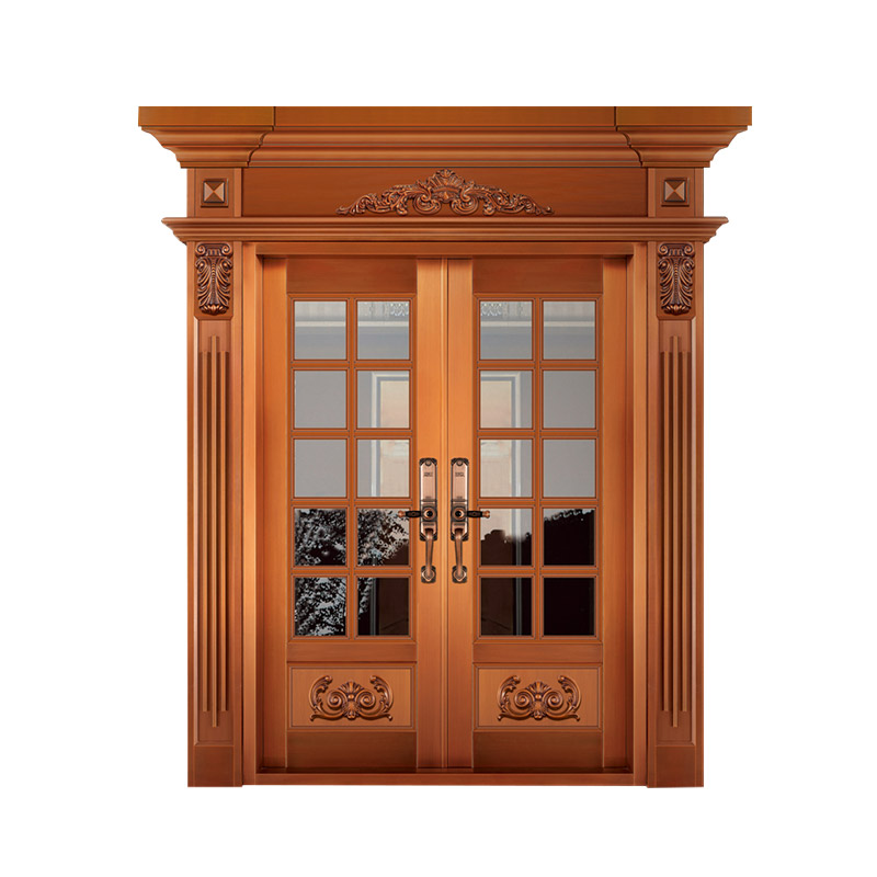 European Style Glazed Copper Double Leaf Door with Door Head and Roman Column