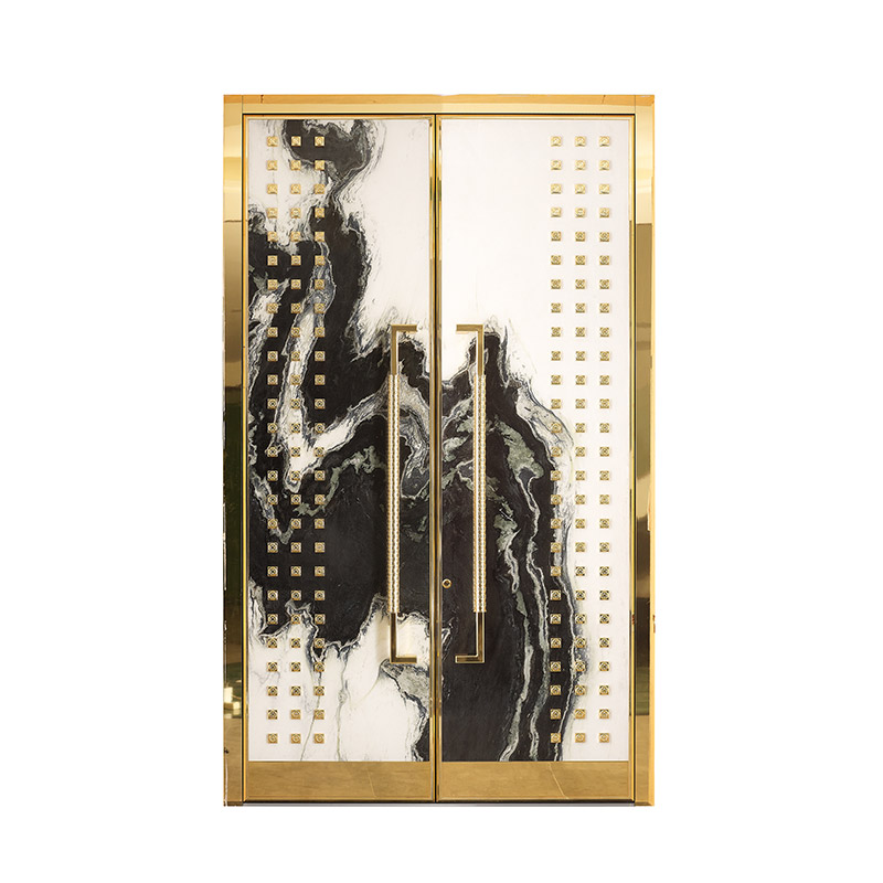 Luxury Stone Panel Copper Decorative Double Leaf Door