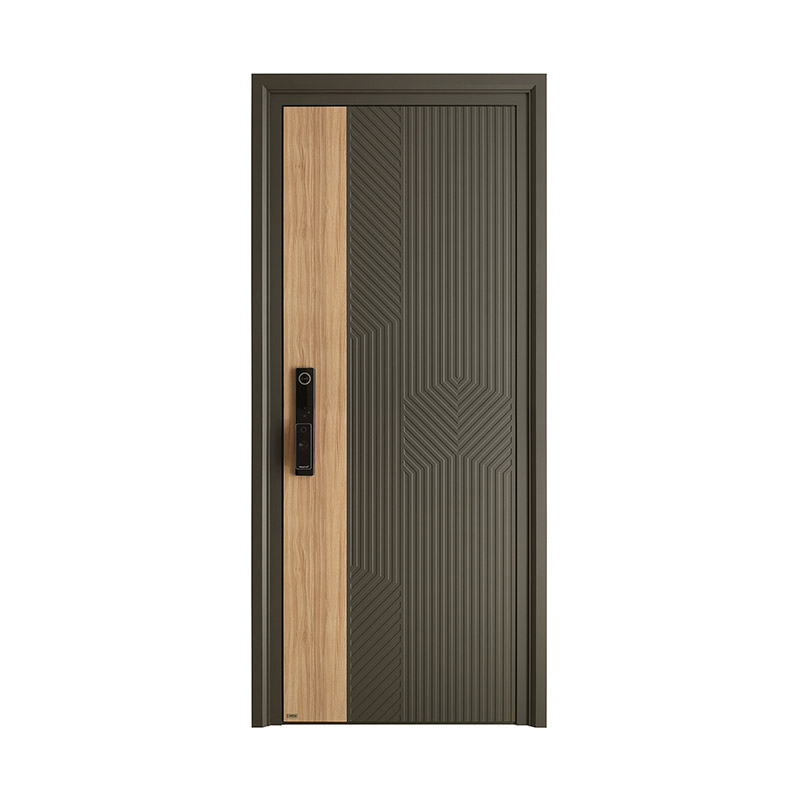 Fine-carved Single Leaf Door with Colored Steel Decoration