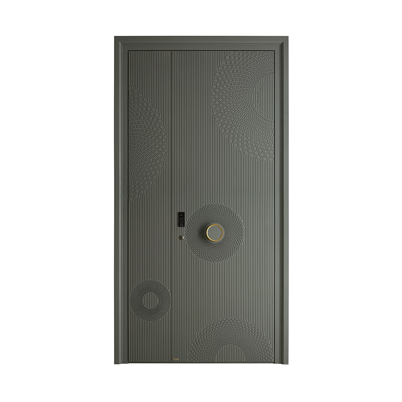 Fine-carved Aluminum Uneven Double Leaf Door with Round Handle