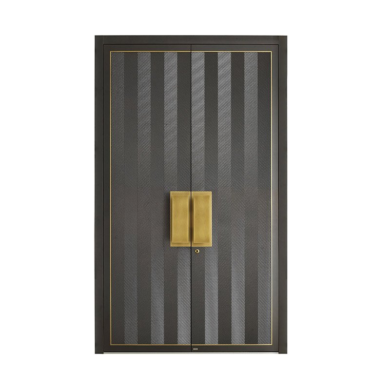 Luxury Fine-carved Aluminum Double Leaf Door with Square Handle