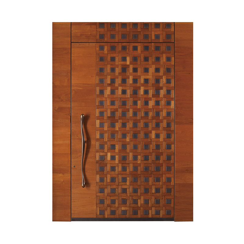 Geometric Copper Wood Pivot Hinge Single Leaf Door