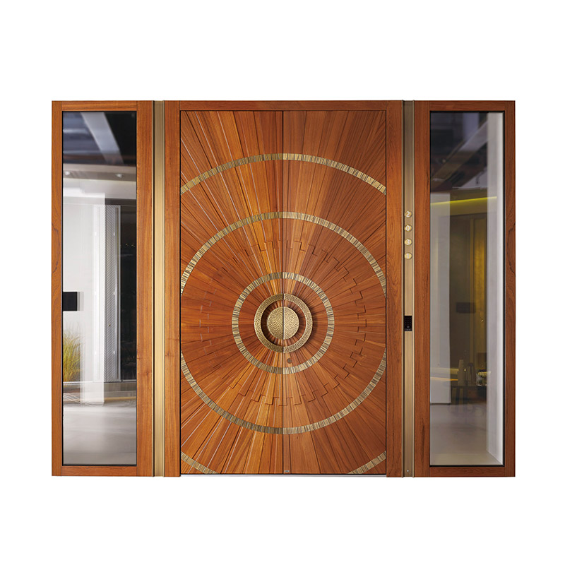 Copper Wood Double Leaf Door with Sidelite