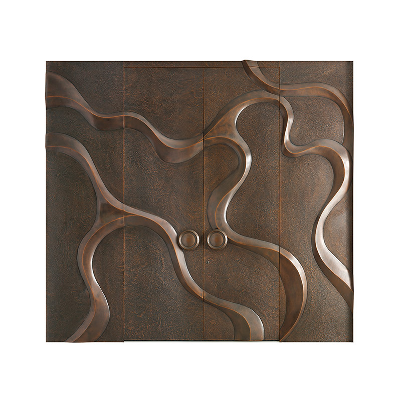Handcrafted 3D Forged Four-leaf Copper Door with Round Handle