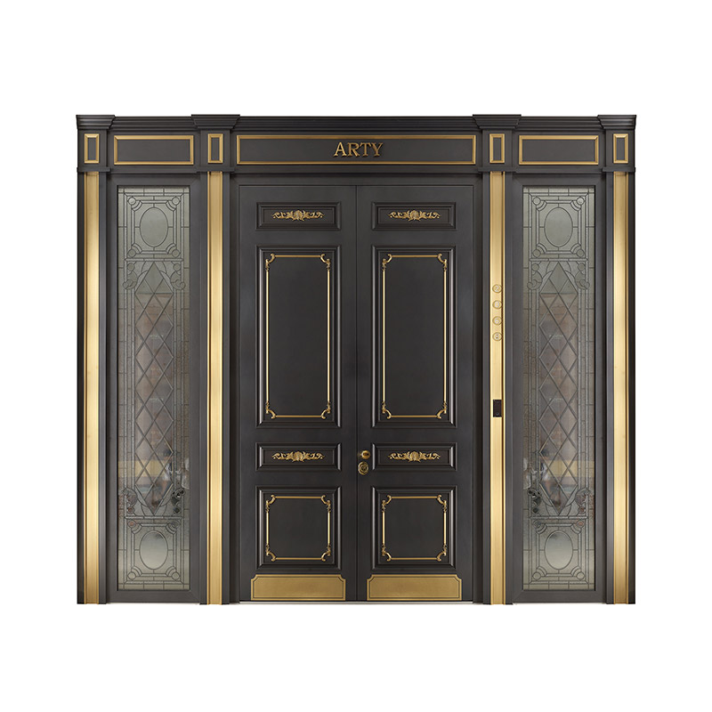 European Style Artistic Glass Decorative Four-leaf Copper Door