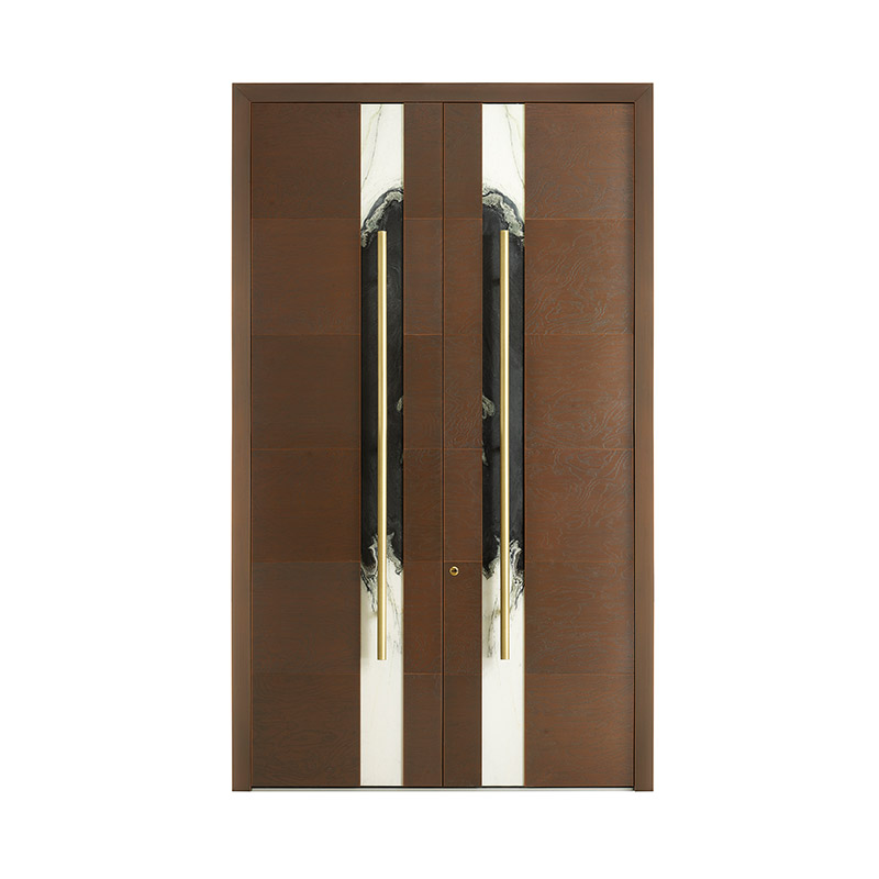 Luxury Stone Etched Copper Double Leaf Door with Long Handle