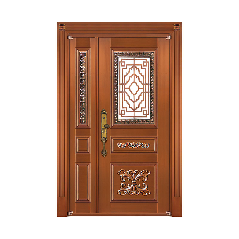European Style Surface Brass-finished Stainless Steel Unqueal Double Leaf Door with Glass