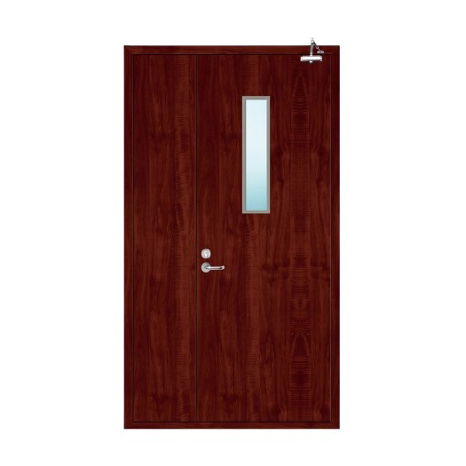 Transfer Print Unequal Double Leaf Fire Rated Door with Door Closer and Vision Panel