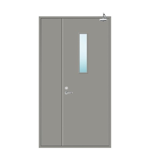 Universal Unequal Double Leaf Fire Rated Door with Door Closer and Vision Panel